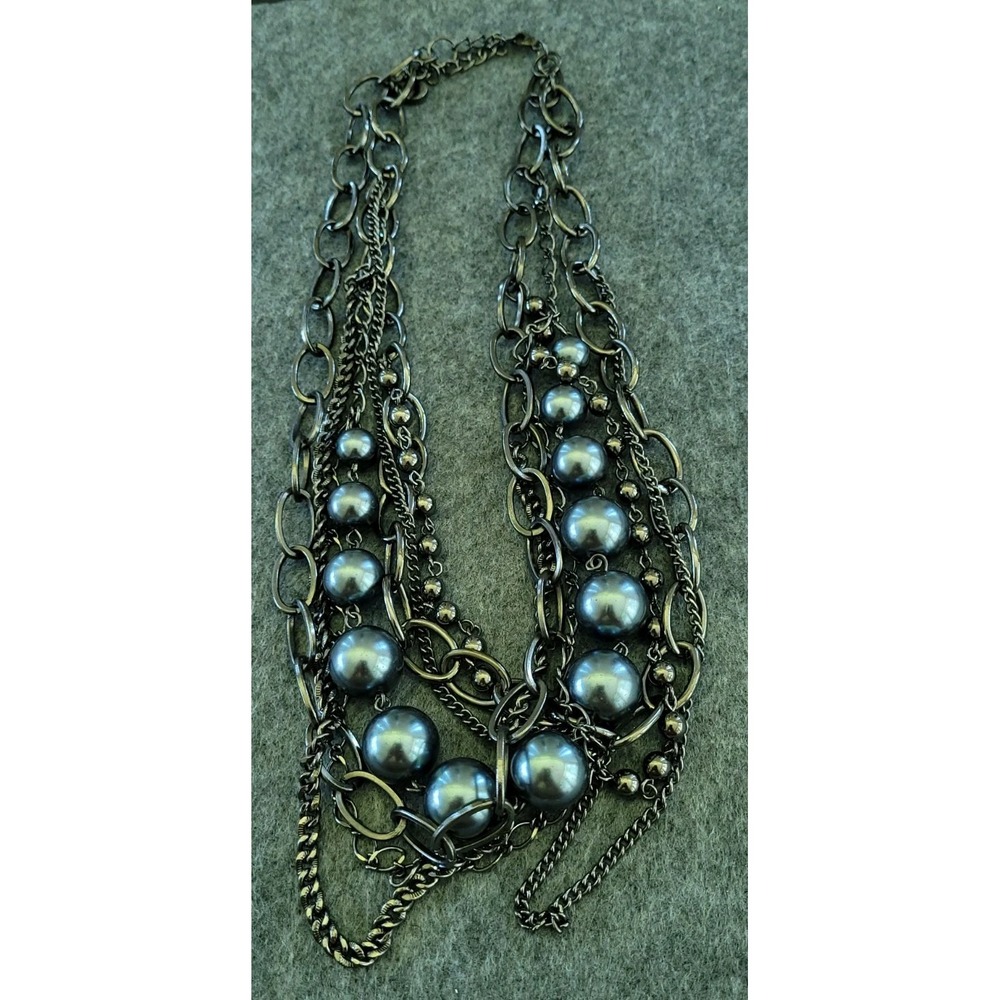 Gunmetal Multi Strand Statement Necklace 19in 146g 15.9mm Pearl Style Beads